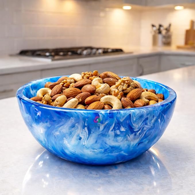 Elegant Handcrafted Resin Bowl – Glossy Amber Finish Decorative & Functional Use | Resin Decorative Bowl Centerpiece Table Decorations, Fruit Basket for Coffee Table Décor, Kitchen Décor (Blue)