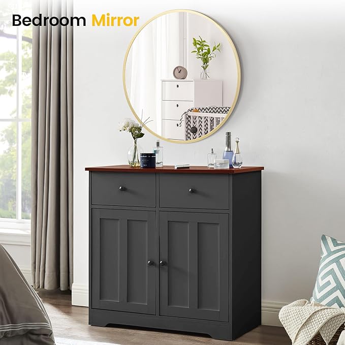 GarveeHome Gold Circle Mirror for Bathroom, 24 Inch Aluminum Alloy Frame Round Mirror, High Definition Eco-Friendly Round Bathroom Mirror for Over Sink, Wall Mirror for Entryway, Bathroom, Vanity