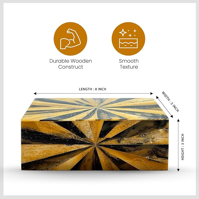 Perilla Home Home Decor Decorative Storage Wooden Box Small Yugen Organizer Tool Stash Card Craft Treasure Trinket Memory Keepsake Jewelry Box for Men and Women, Gifts For All, Black, Yellow and Brown