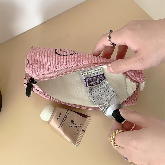 Pencil Case Lightweight Aesthetic Pen Case Office College School Storage Bag Pouch Holder Box Organizer Makeup Pouch Cosmetic Bag for Girls Boys Kids (Smile-Brown)