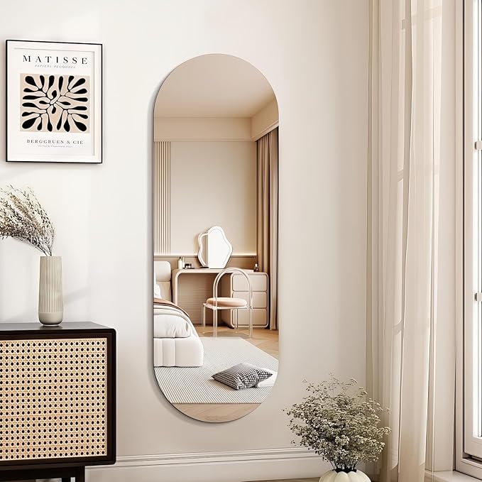 Niccy 65"×22" Frameless Oval Full Length Mirrors, Long Wall-Mounted Mirror for Living Room, 3mm Ultra-Clear Large Body Mirror, Explosion-Proof Hanging Wall-Mirror for Bathroom Bedroom Entryway