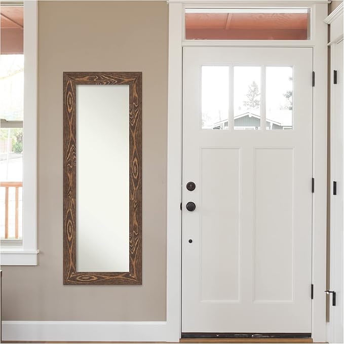 Amanti Art Brown Full Length Mirror for Door, 54x20 Bridge Brown Tall Wall Mirror Full Length, Mounted to Door or Closet Wall with no Visible Brackets, Country Rustic Wood Frame, Bedroom Decor