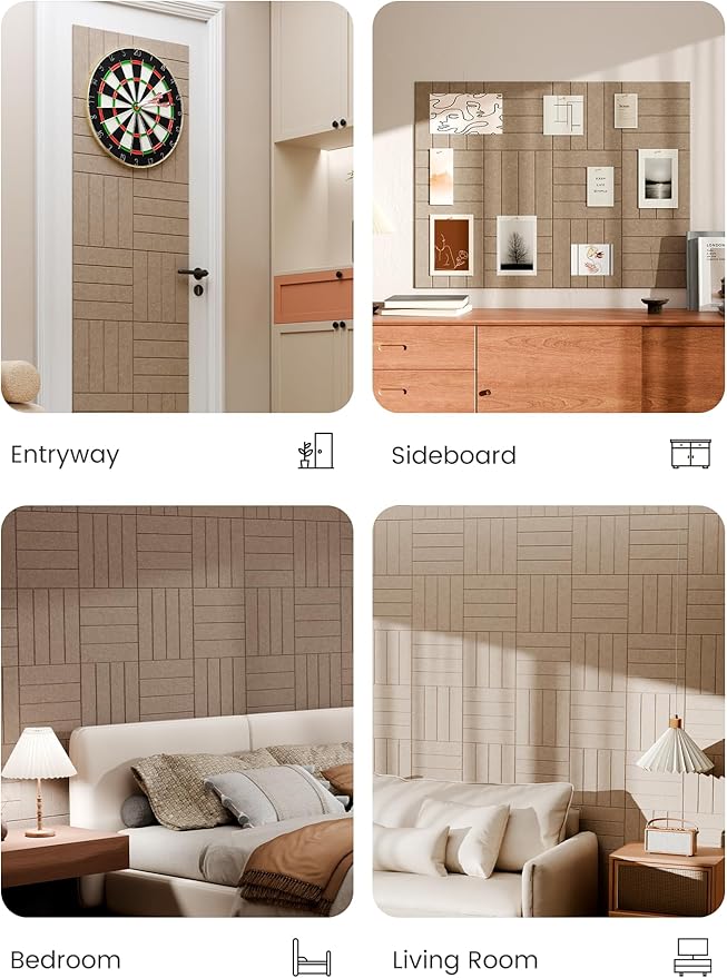 Bumusty Large Cork Board Alternative-48 x 36" Felt Bulletin Board Tiles, with 30 Pushpins, 70 Adhesive Tabs, Bold-Stripe 12-Pack, Cork Boards for Office Push Pin Board Felt Board-Taupe