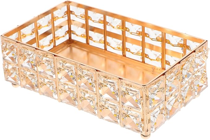 Ipetboom European Style Gold Decorative Vanity Tray for Perfume and Lipstick Storage, Small Crystal Makeup Organizer for Bathroom Counter and Dresser Accessories
