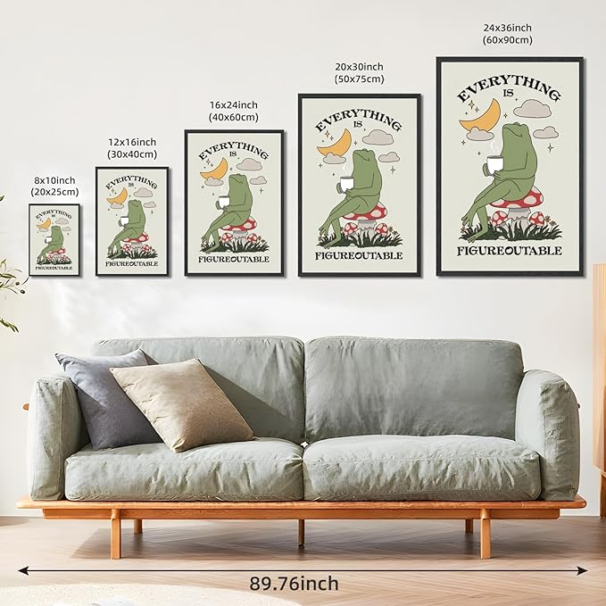Licpach Cute Frog Wall Art Everything Is Figureoutable Quote Poster Motivational Wall Decor Canvas Print Inspirational Painting for Office Living Room Positive Mindset Picture 12x16inch Black Frame
