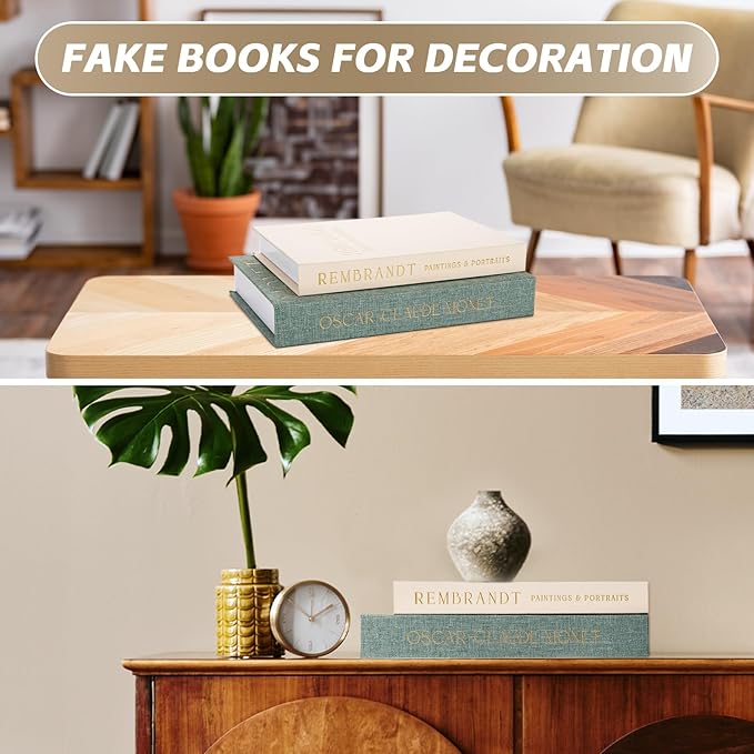 Decorative Books Set of 2, Beautiful Linen Book Boxes Decor Coffee Table Bookshelf or Mantle, Aesthetic Fake Books for Modern Home Decoration, Keepsake Photo Storage Box