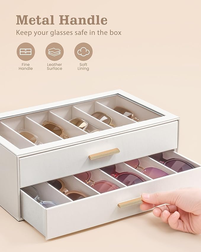 Lolalet Sunglasses Storage Box for Women, Eyewear Eye Glass Organizer with Clear Top Display Holder Case, Mothers Day Gifts