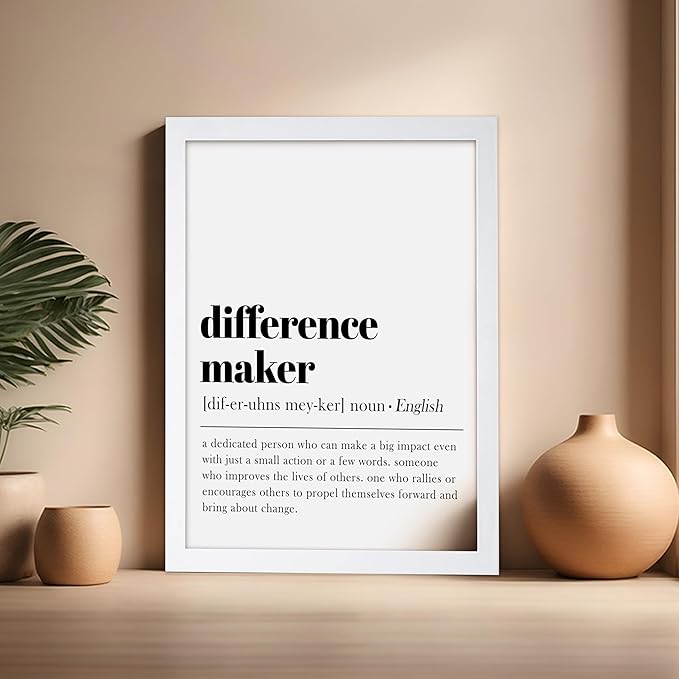 Poster Master Typography Poster - Dictionary Print - Definition of Difference Maker, Book Page - Gift for Teacher, Mentor, Friend - Wall Decor for Home, Classroom, Office, 16x20 White Framed