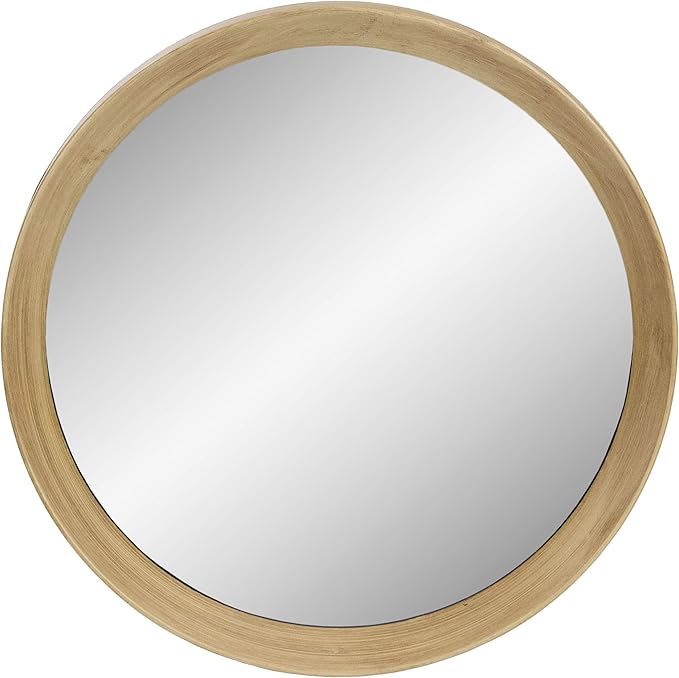 Northlight 20" Wooden Finish Round Wall Mirror with Black Hanging Strap
