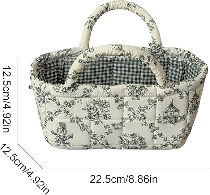 Mini Boho Fabric Storage Baskets – Decorative Small Floral Organizer Boxes with Soft Handles – Foldable Cube Bin for Diaper