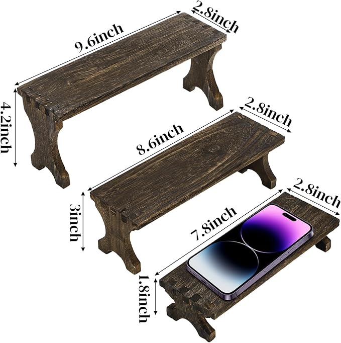 ZAVOOS 6 Pack Wood Risers Display Stands, 3 Tier Rectangular Wooden Cupcake Stands Rack for Vendor, Rustic Tiered Decorative Perfume Organizer Shelf for Food, Dessert, Collectibles, Party