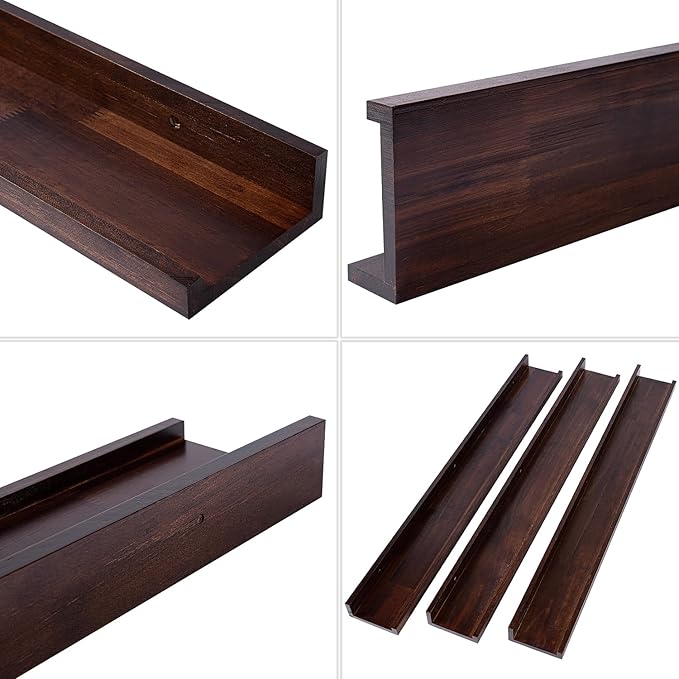 AZSKY Floating Shelves Wall Mount Deep Walnut for Wall Storage 36 Inch Rustic Picture Photo Ledge Shelf with Lip Nursery Book Shelves for Kids Room Bedroom Bathroom Living Room Kitchen Decor Set of 3