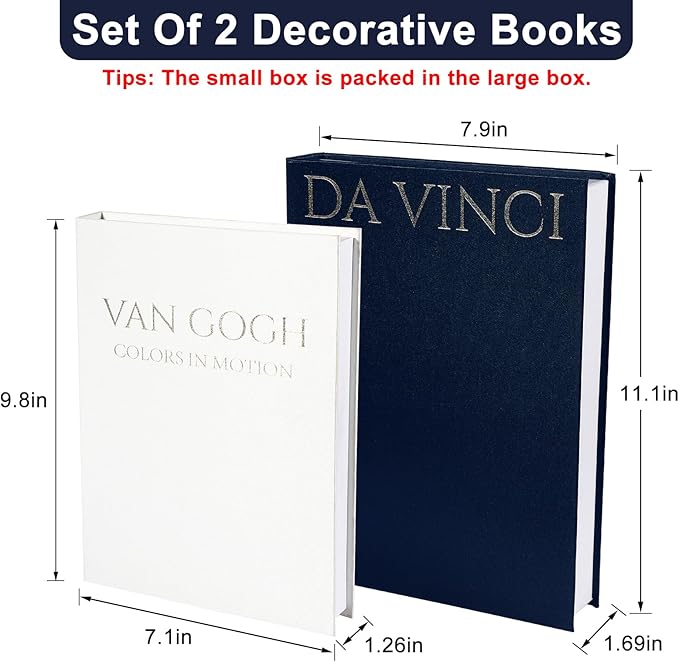 SUPERNIGHT Decorative Books for Home Decor, Set of 2 Linen Decorative Boxes for Aesthetic Room Decoration, Coffee Table Decor, Keepsake, Hidden Storage with Magnetic Closure (Black+White)