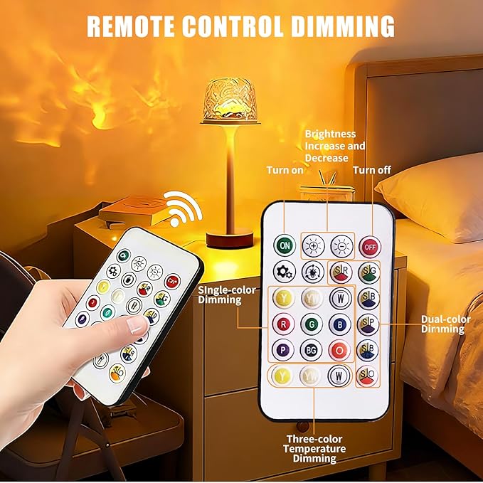 Rechargeable Waterproof Spa-Like Shower Lamp with 16 RGB Colors & Ocean Wave Projector, Dimmable Cordless Light with Touch & Remote Control, 2‑in‑1 Bathroom Lamp for Shower, Bathtub, Indoor & Outdoor