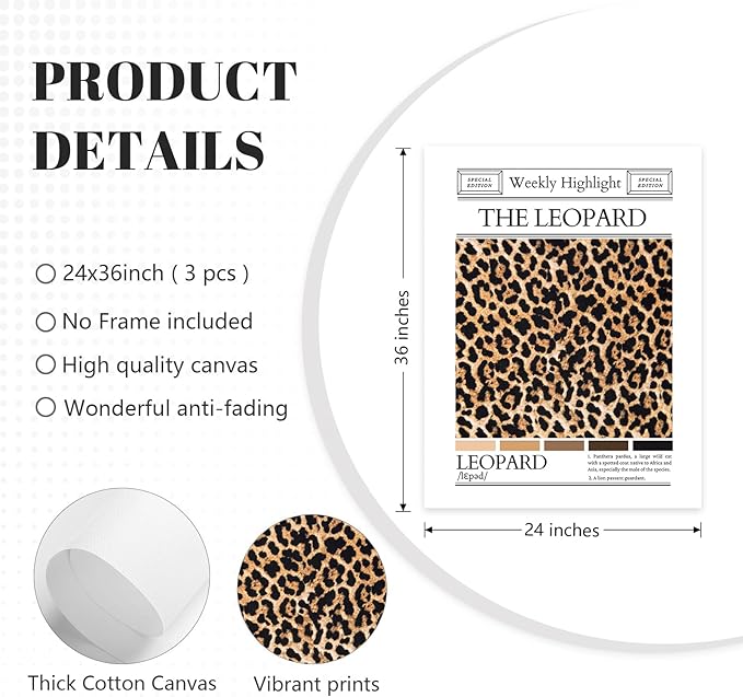 Lhoiplme Trendy Leopard Wall Art Cheetah Print Canvas Wall Decor 8 Ball Poster Preppy Room Aesthetic Pictures Funky Coquette Vintage Prints Y2k Fashion Lucky Posters for Bedroom 24x36x3 Inch Unframed