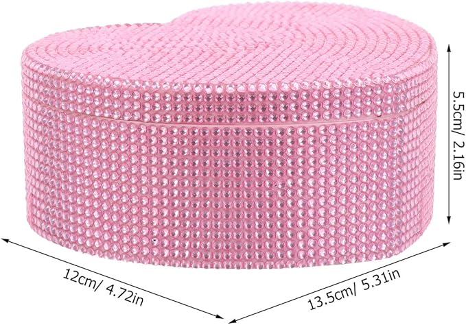 SUPVOX Heart Shaped Jewelry Box Double Layer with Rhinestones Pink Plastic Jewelry Organizer for Women Portable Storage Case with Makeup Mirror for Rings Earrings Bracelets