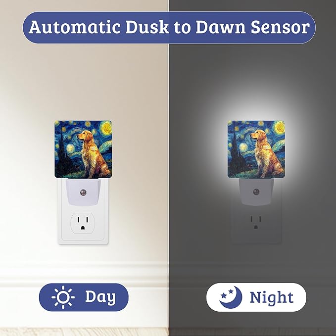 Starry Night Dog Night Light, Plug-into Wall Nightlight with Dusk to Dawn Sensor, Energy Efficient Lamp for Bedroom/Bathroom/Kitchen/Hallway/Stairs