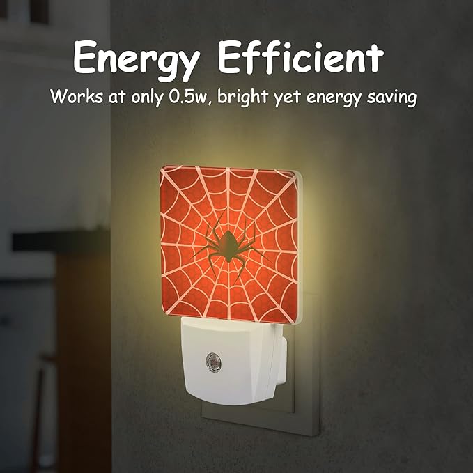 Red Spider Web Night Light,Cobweb Trap Gossamer Plug-in Night Light Auto Dusk-to-Dawn Sensor Energy Efficient LED Lamp for Room Decor,Hallway,Kitchen,Bathroom,Nursery,Stairs