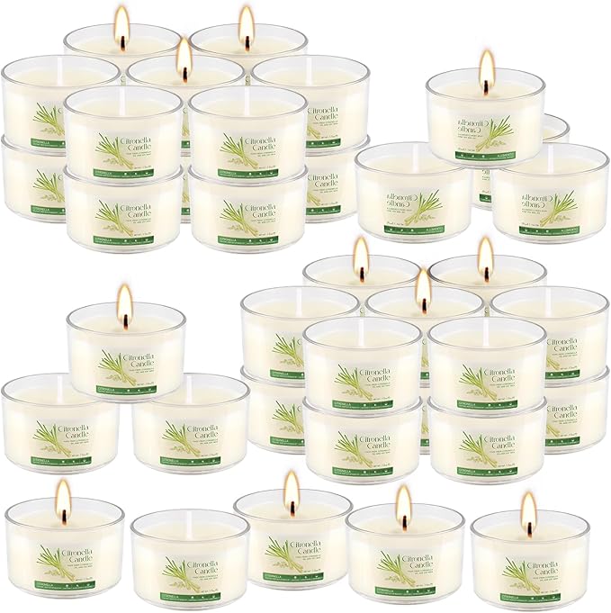 40-Pack Citronella Scented Tealight Candles -Outdoor Candles Natural Soy Wax Candle Bulk, Smokeless & Long-Lasting for Yard, Picnic, Camping Outdoor Comfort.