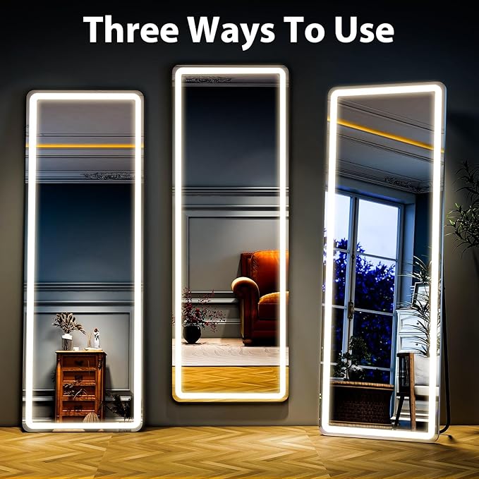 Full Length Mirror with LED Lights, LED Mirrors Full Length Floor Mirror Full Body Mirror for Bedroom Wall Mounted Free Standing (Rectangle, 68" L×26" W)