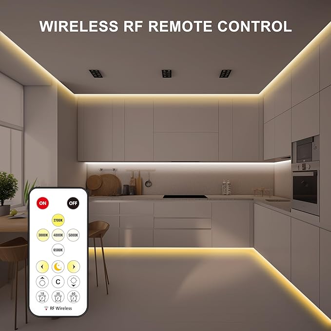 Tatazone 32.8ft Tunable White COB Led Strip Light with RF Remote, CRI93+ Dimmable CCT 2700K-6500K COB Led Tape Lights, Adhesive High Density Dual Color Led Light Strip for Bedroom, Kitchen, Cabinet