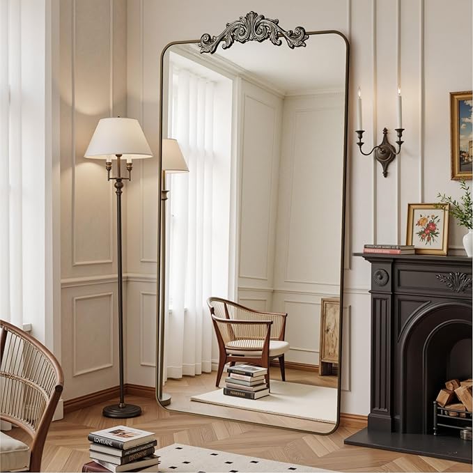 Vintage Full Length Mirror, 76"x34" Floor Mirror with Carved, Full Body Mirrors for Home Decor, Standing/Hanging Large Wall Mirrors for Bedroom/Living Room/Entryway, Bronze, Retro Style