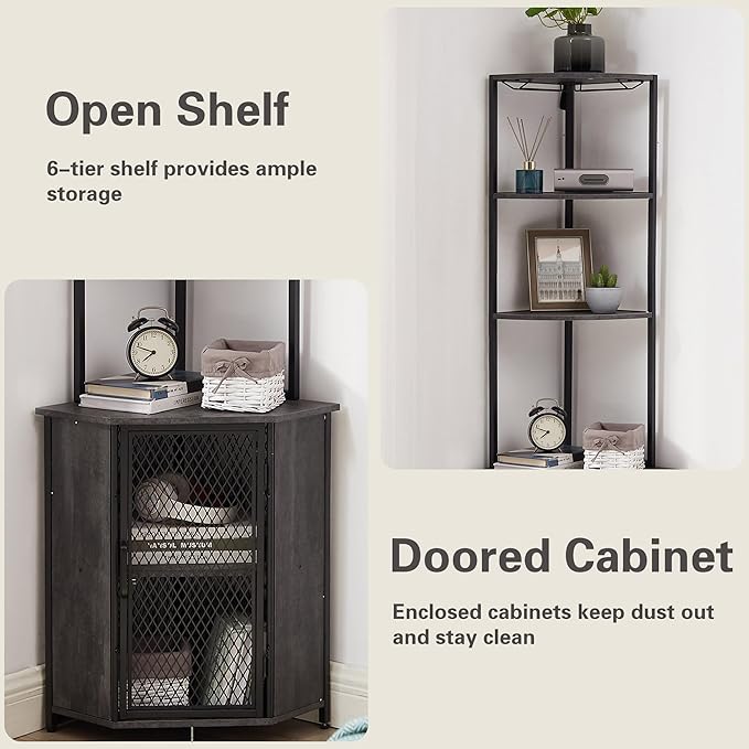 VECELO Corner Cabinet, Tall Storage Shelf, Bookshelf Display Shelves Rack for Living Room, Kitchen, Balcony, Small Space