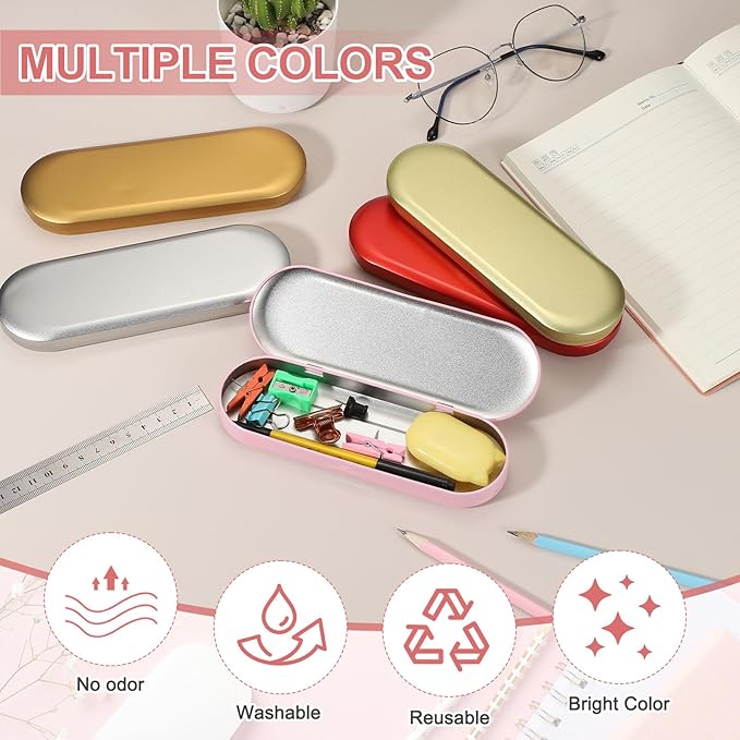 uxcell 2pcs Metal Hinged Tins Box, 6.9x2.4x0.7 Inch Rectangular Empty Tin Box Portable Pencil Containers for Pen Makeup Brushes Home Organizers, Red