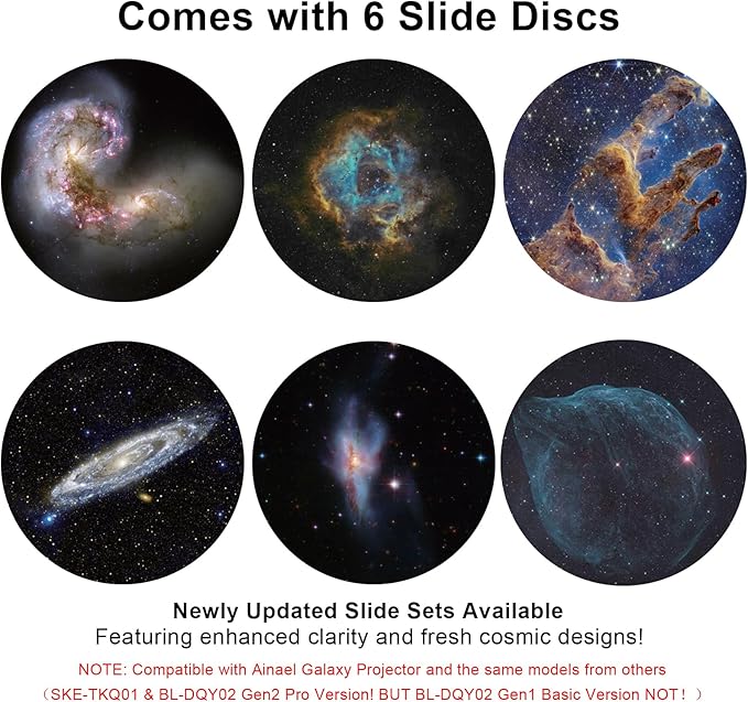 Galaxy Projector Disc – Ultra HD Projector Slide, Compatible Galaxy Projectors and Model SKE-TKQ01 & BL-DQY02 Projectors – 6 Disc Set