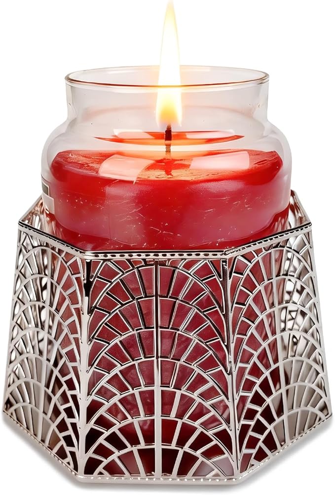 3 Wick Candle Holder, Shell Design Candle Jar Holder for 4-Inch Diameter Jars (5.25" D x 3.5" H), Rose Gold Metal, Coastal Decor