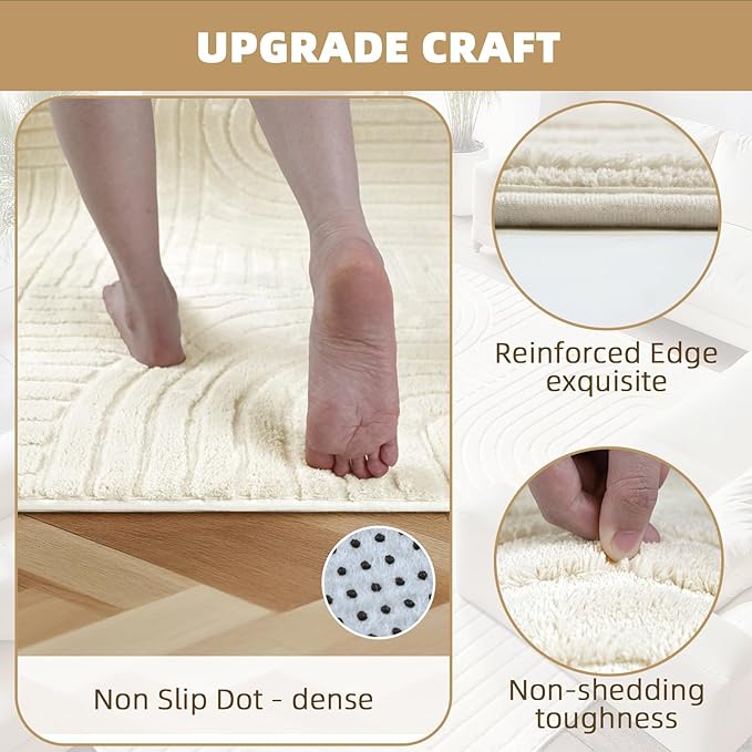 5x7 Solid Color Area Rugs – Washable Living Room Rug, Durable Non-Slip Indoor Carpet with Soft High-Low Pile, Fluffy Floor Rugs for Bedroom, Bedside, Kids Room, Dorm, Nursery, Home Décor, Beige
