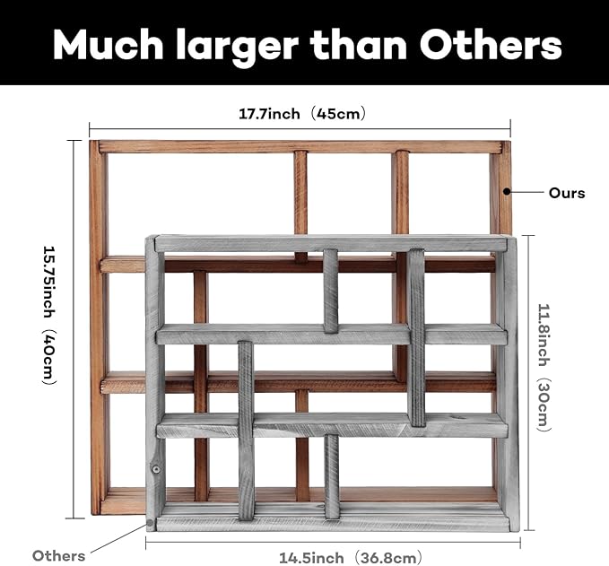 17.7x15.7-Inch Shadow Box Shelf 9-Slot Rustic Floating Shelves Larger Wall Mounted Shelf Lightweight Solid Wood Display Shelf Freestanding Farmhouse Shelf (9C-Dark Gray)