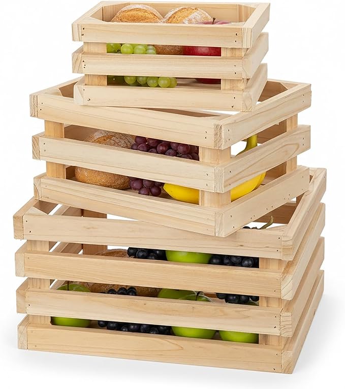 Oairse Set of 3 Nesting Wooden Storage Crates - Rustic Wooden Storage Crates for Display Wood Container Boxes Wood Baskets for Farmhouse Flower Stand Display Rack for Shops or Exhibitions Home Decor
