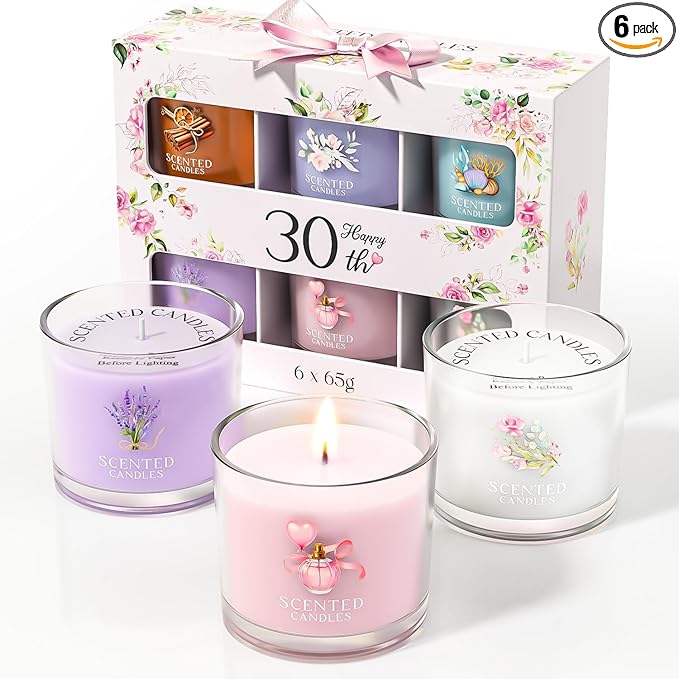 CHILLFLAME 30th Birthday Gifts for Women, Birthday Candle Gift Set for Her, 6 Scented Votive Candles, Candles Gifts for Women/Men (6 Color, 14 oz)