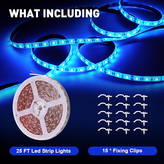 25ft Pontoon Boat Lights Marine LED Strip Lights 12V Waterproof, Interior Light Deck Light for Kayak, Jon Boat, Bass Boats, Fishing Boats (Blue)