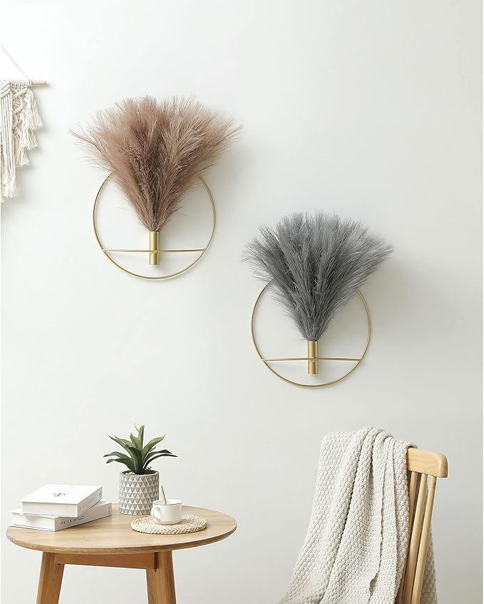 Pretty Jolly Boho Wall Decor, Large Wall-Mounted Metal Wall Decor, Hanging Artificial Pampas Display, Wall Art Living Room, Bedroom, Bathroom, Dining room, 2 Pack Gold Coffee