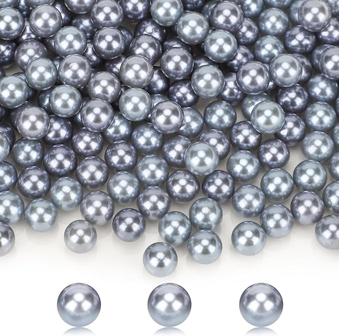 Suream 350Pcs Beads for Makeup Brush Holder, 12mm/0.47Inch Round Pearls for Cosmetic Pen Organizer, Vase Filler for Wedding Centerpiece, Birthday Party, Table Scatter, Home Decoration(Silver, No Hole)