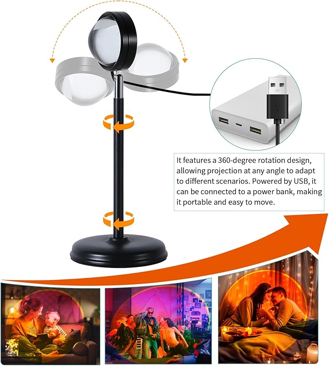 AIHYING Sunset Lamp Projector,Multicolor Changing Night Light 360 Degree Rotation Rainbow Led Sun Lamp for Photography Backgrounds,Party,TikTop Live,Christmas Gifts,Home Decor,Mood Lighting