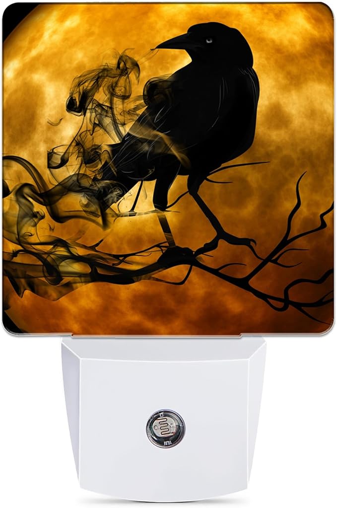 Halloween New Moon Raven Night Light Plug in Wall Lamp Smart Dusk to Dawn Sensor for Home Decorations, Kids Room Bedroom Bathroom Kitchen Hallway Gifts
