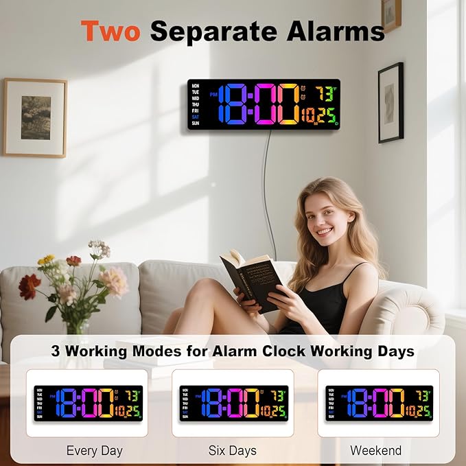 Pytha Sight 16 Inch Large Digital Wall Clock, Large LED Display Digital Wall Clock with Temperature (°C/°F), Remote Control, Auto-Dimming, Night Light for Classroom,Bedroom, Garage,Gym,Seniors Gift