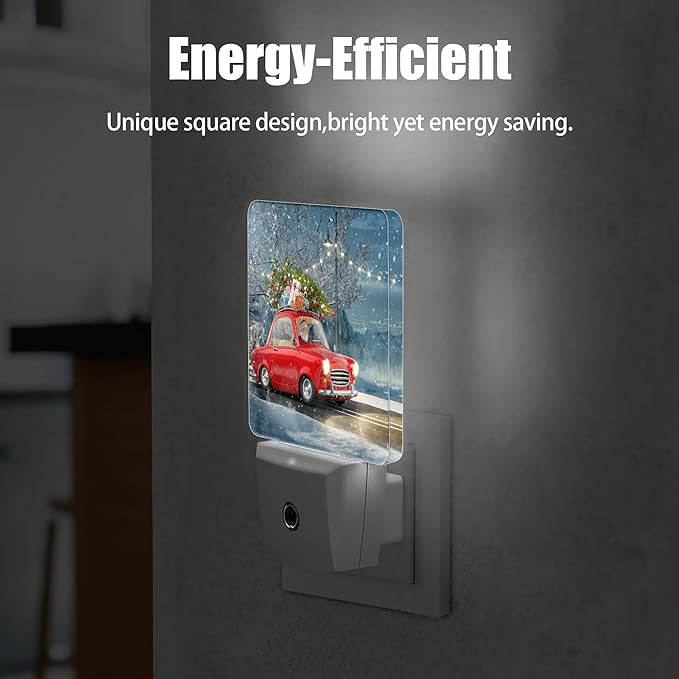 Retro Red Car Night Light, Christmas Tree Plug into Wall with Dusk to Dawn Light Sensors, Warm Nightlights for Bedroom,Bathroom, Hallway, Kitchen,Gifts Ideal for Boys Girls Women Men