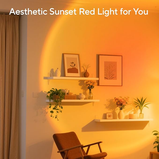 Neroupe Sunset Lamp Projector for Girls, Sunset Red Color Led Lamp Mood Lighting Night Light, 180° Adjustable Sunset Lamps for Living Room Decor/Home Decor/Bedroom Decor/Christmas Gifts/Party