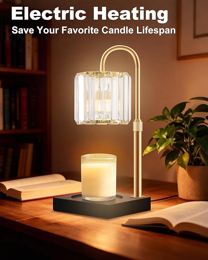 2 Pack Candle Warmer Lamp, Wax Warmer Candle Lamp Timer & Dimmer 7-Levels, Compatible Most Jar Candles, Top Melting, Cystal Candle Heater Lamp for Scented Wax, Elegant Home Decoration, Black