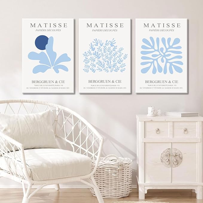 3Pcs Blue Coastal Canvas Wall Art Coastal Granddaughter Aesthetic Wall Decor Pictures Abstract Minimalist Posters Prints for Bedroom Living Room Gallery Home Decoration 16x24in