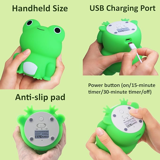 OkiyiD Frog Night Light for Nursery, Rechargeable Dimmable Bedside Lamp with Touch Control(ABS+SIL), Portable Kids Gift for Girls, Boys, Babies