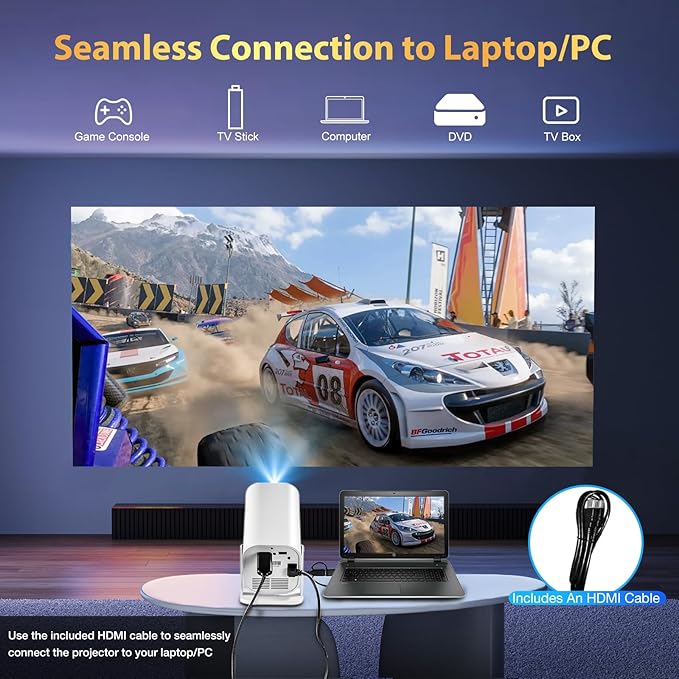 【Built-in APPS & Electric Focusing & 210° Rotation】Mini Projector With Wifi And Bluetooth, 1080P Portable Projector, Movie Projector for Bedroom, Supports Smartphones/TV Stick/iPad/PS5/Laptop/HDMI/USB