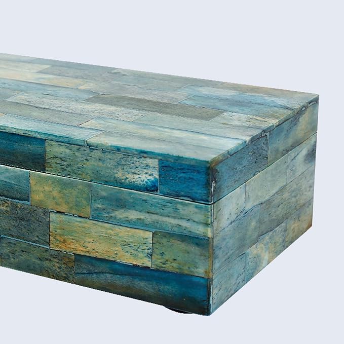 Handicrafts Home Decorative Storage Box with Lid– 10x4.5x2.5” Modern Home Decor Organizer, Memory Box & Jewelry Storage- Decorative Boxes for Living Room & Shelf Decor- Verdigris