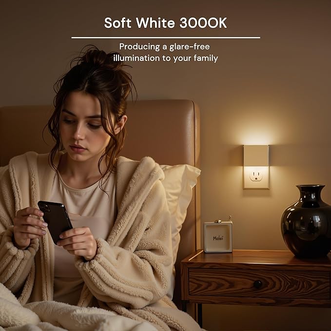 L LOHAS LED Night Light,Night Lights Plug into Wall,0-100LM Stepless Dimmable Brightness,Dusk to Dawn Sensor,3000K Soft White,Foldable Night Lights for Travel Bathroom Hallway