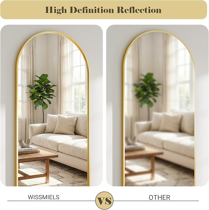 Large Full Length Mirror, 36"x80" Arched Floor Mirror Full Length with Stand, Room Decor Big Full Body Mirror with HD Tempered Glass Aluminum Frame for Bedroom Living Room, Gold