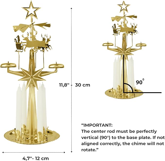 Original Swedish Christmas Chimes, Santa, Carousel and 4 Candles – Scandinavian Spinning Festive Chimes for Christmas, Best Memorial Gift Since 1948, Home Decorations - Brass